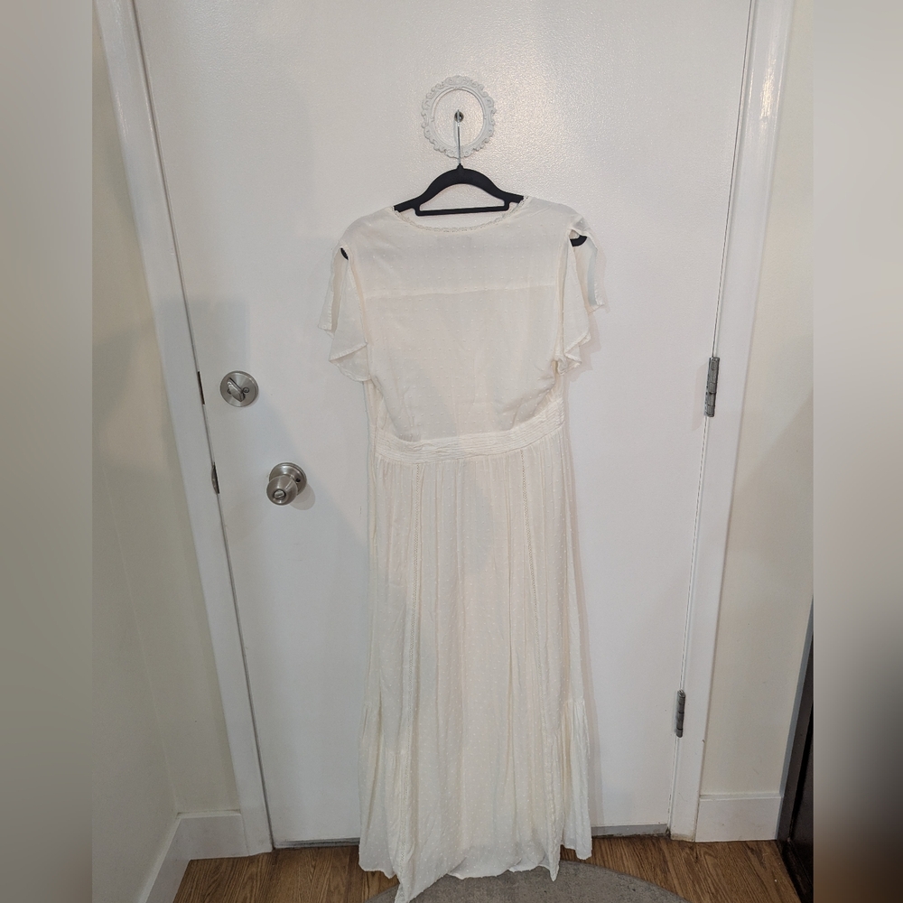 Lulu's White Flutter Sleeve Maxi Dress with Front Slit - Picture 3 of 4